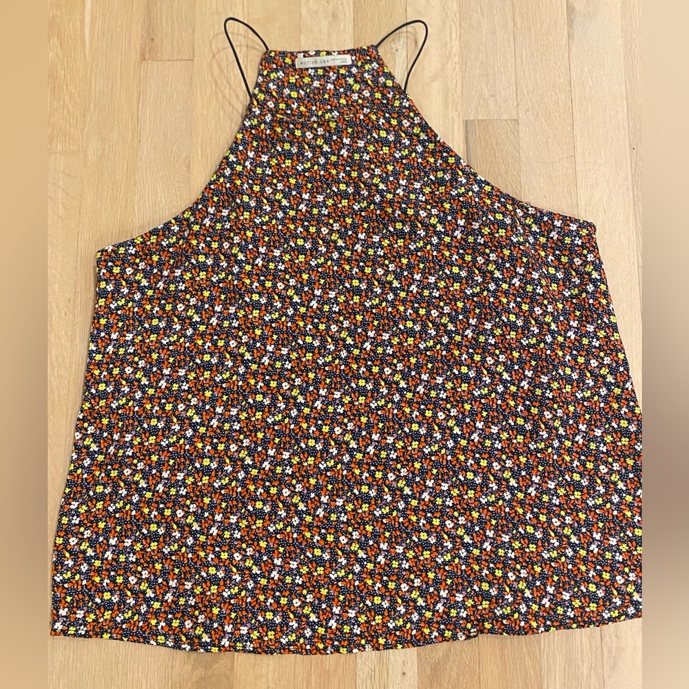 Swing style navy blue tank top with ditsy print juniors large